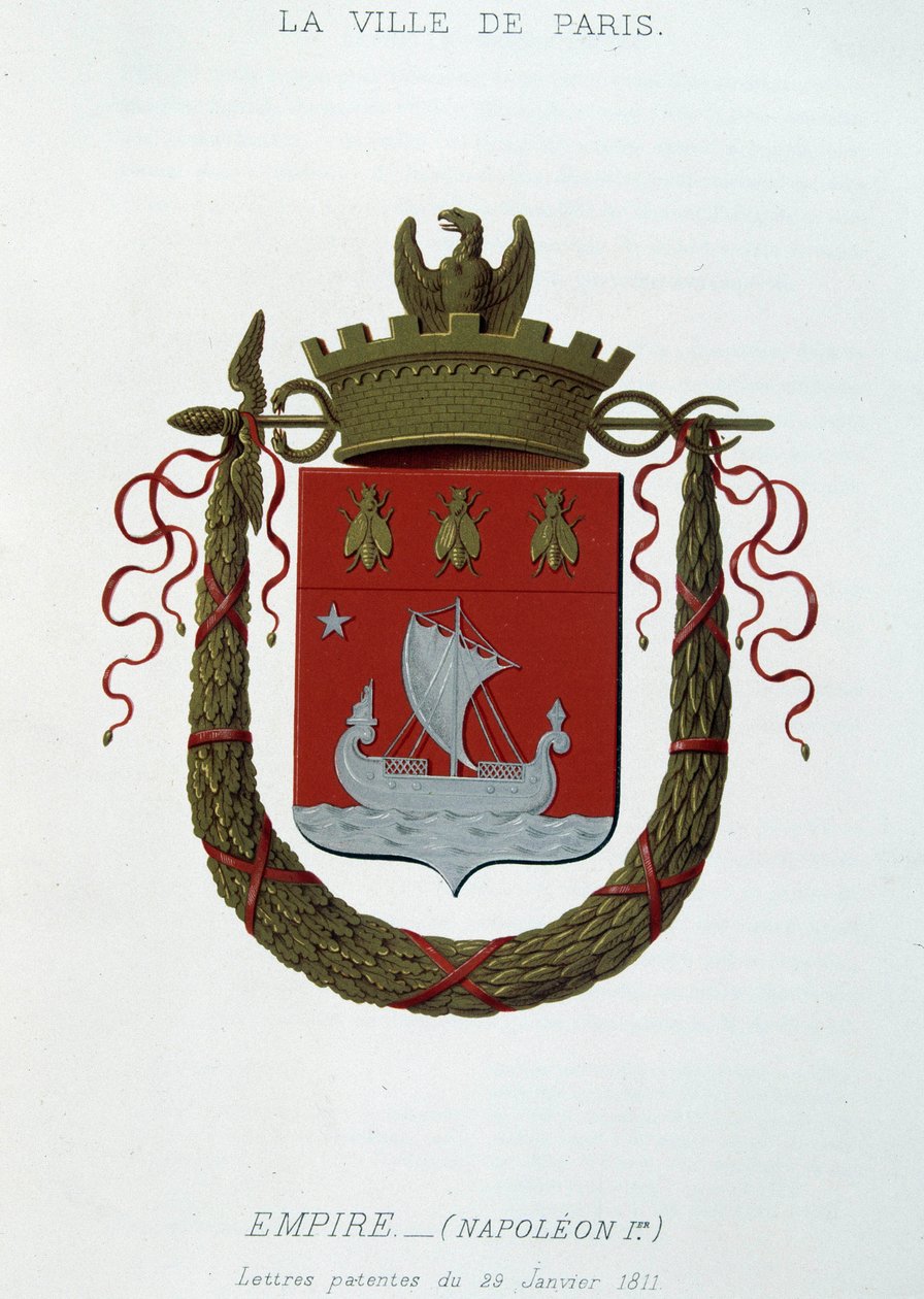 Wappen der Stadt Paris: Kaiserreich (Napoleon I.) - Patentbrief vom 29. Januar 1811 - in „Armorial National de France“ von H. Traversier, Paris von French School