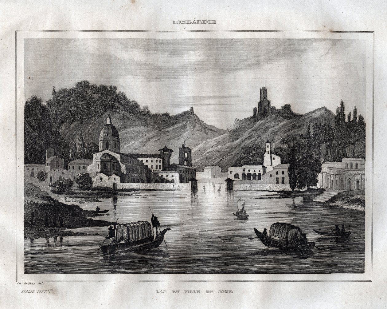 Como - Comer See - Gravur aus „Italien pittoresk“ von M. de Norvins, Ch. Nodier 1834-1836 von French School