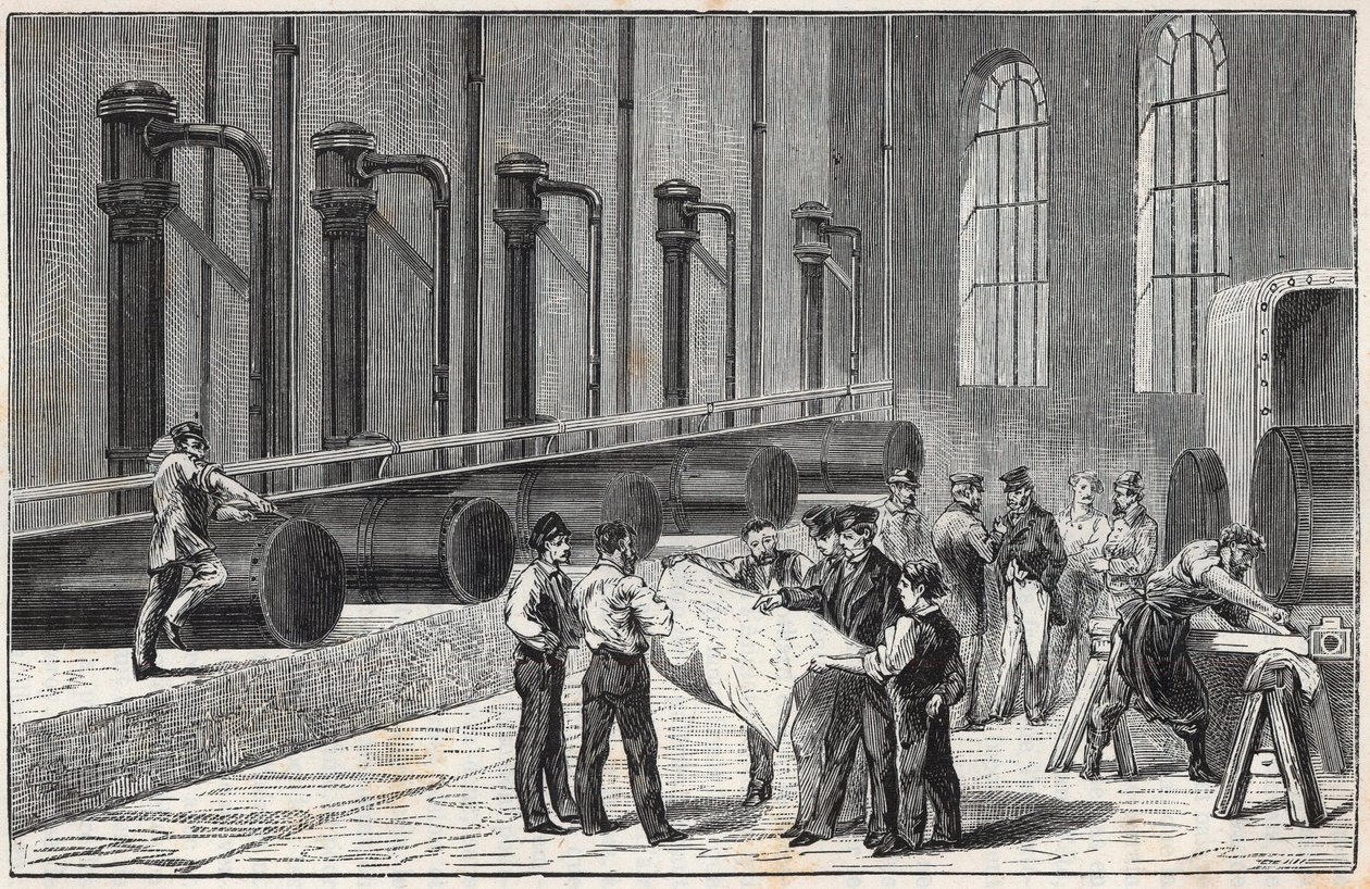 Kompressorapparat mit Druckluft für den Bau des Mont-Cenis-Tunnels nach Vorschlag von Jean Daniel (Jean-Daniel) Colladon - Gravur in „Sciences brought to the graces of all - physics and chemistry“ von Alexis Clerc - Ende des 19. Jahrhunderts - Pr von French School