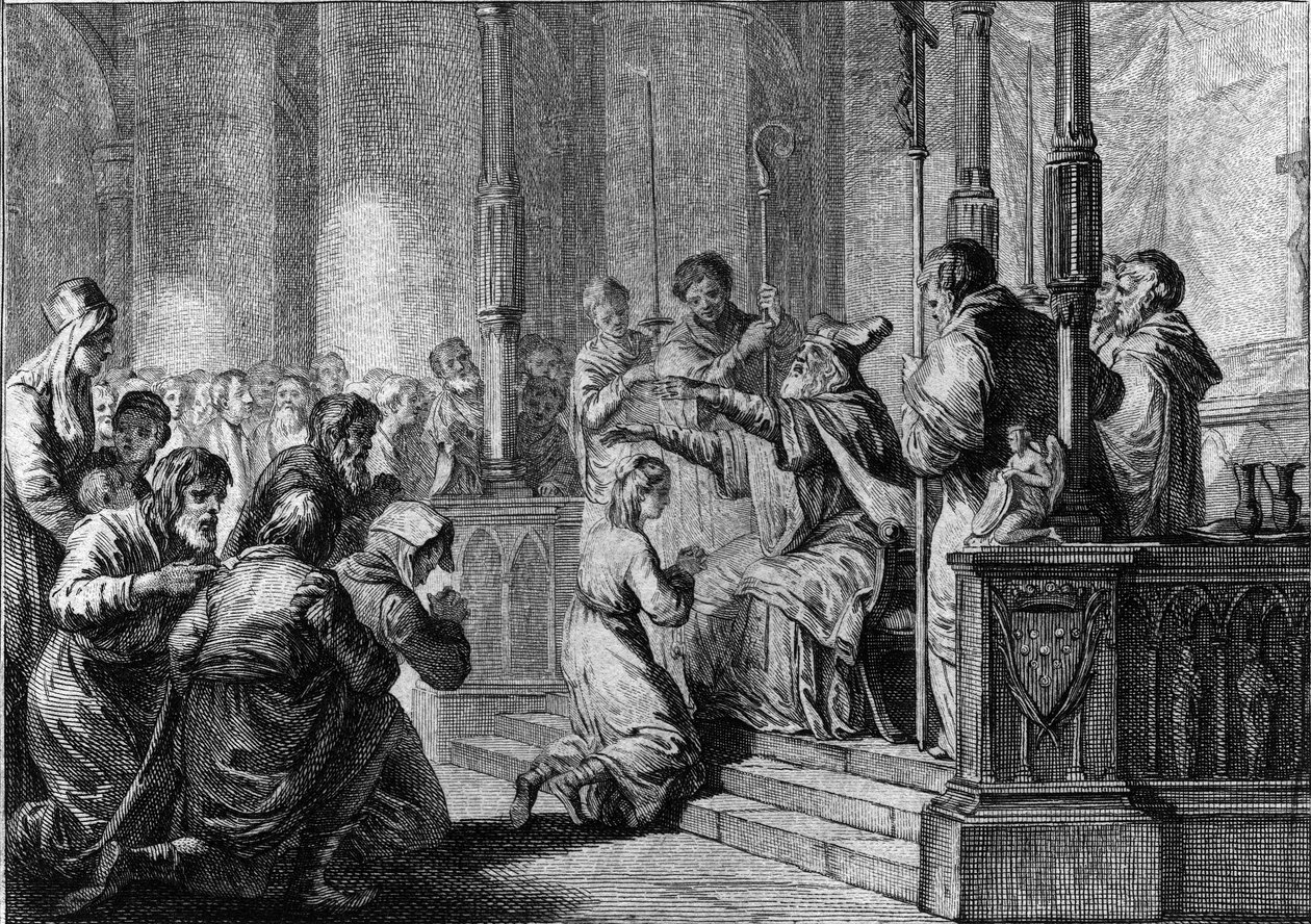 Weihe der Heiligen Genoveva, um 430: Saint Germain, Bischof von Auxerre von French School