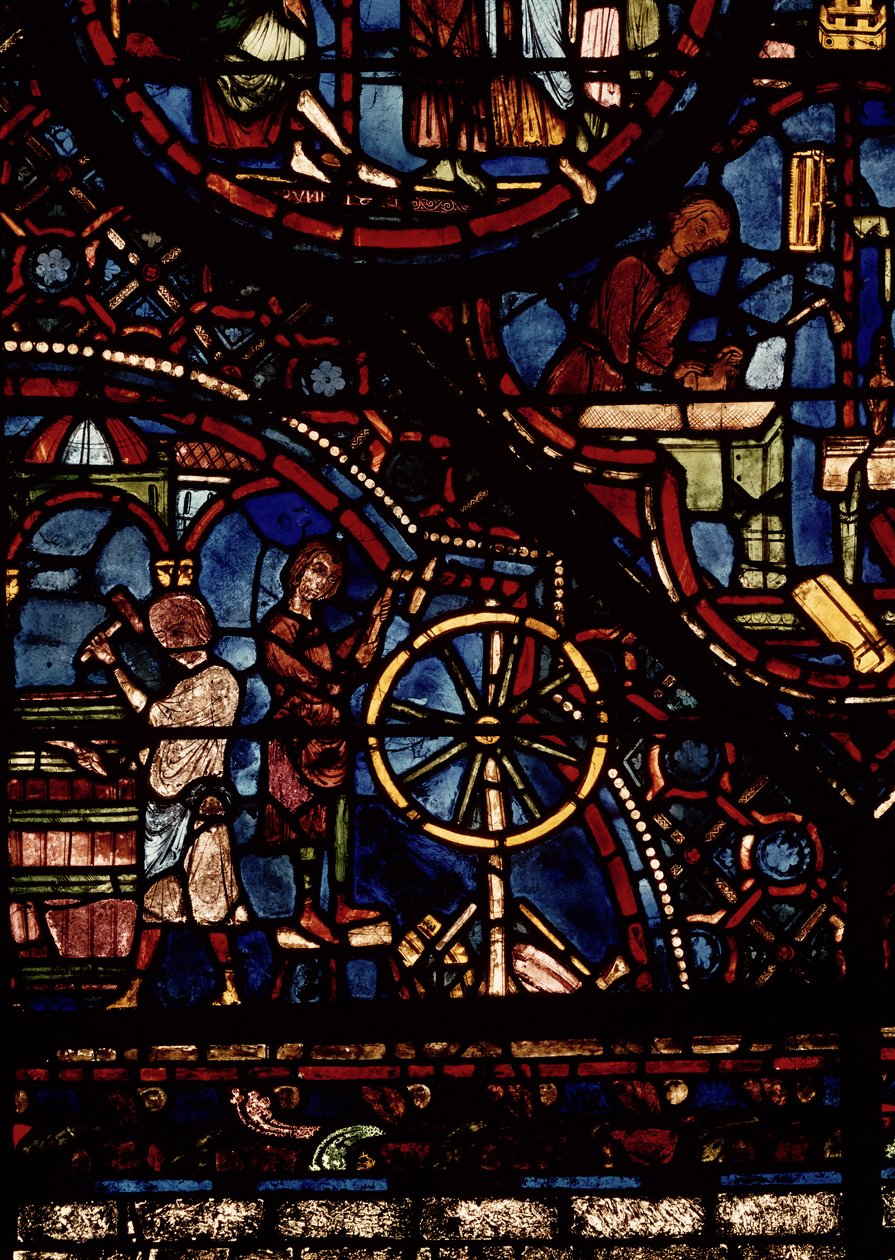 Böttcher bei der Arbeit, Detail aus dem Leben des Hl. Julian der Gastfreundliche Fenster im nördlichen Umgang von French School