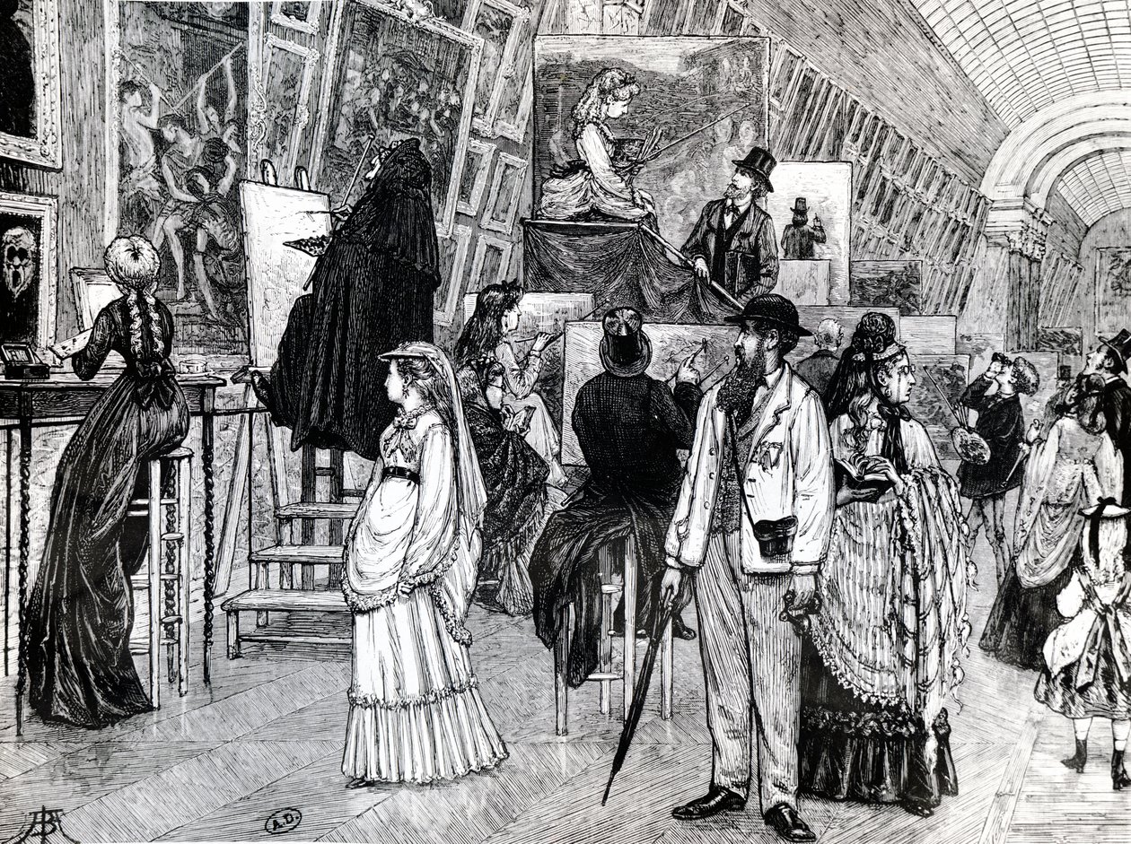 Kopisten in der Grande Galerie des Louvre, ca. 1880 von French School