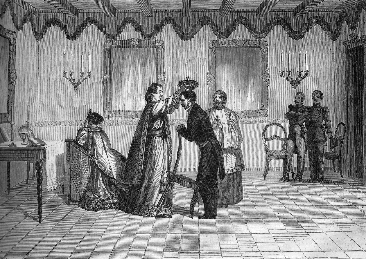 Krönung von König Radama II. von Madagaskar (1829-1863) durch den französischen katholischen Priester Jouen von French School
