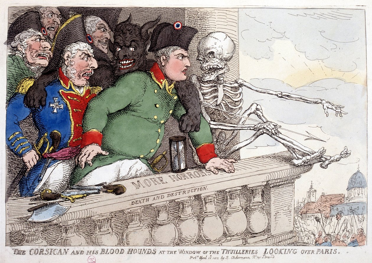 Korsika und seine blutrünstigen Blicke auf Paris durch das Fenster der Tuilerien - in „Napoleon I“, Karikaturen, Dummysammlung, ca. 1814-1815 von French School