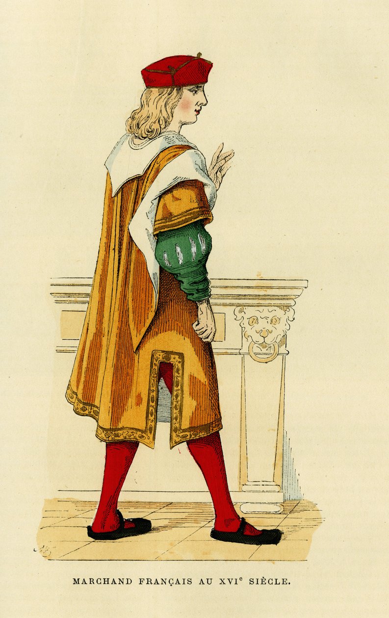 Kostüm eines französischen Kaufmanns im 17. Jahrhundert. Farbstich, in „Frankreich und die Franzosen durch die Jahrhunderte“ von Augustin Challamel, F. Roy Herausgeber, Paris 1882. Selva Sammlung. von French School