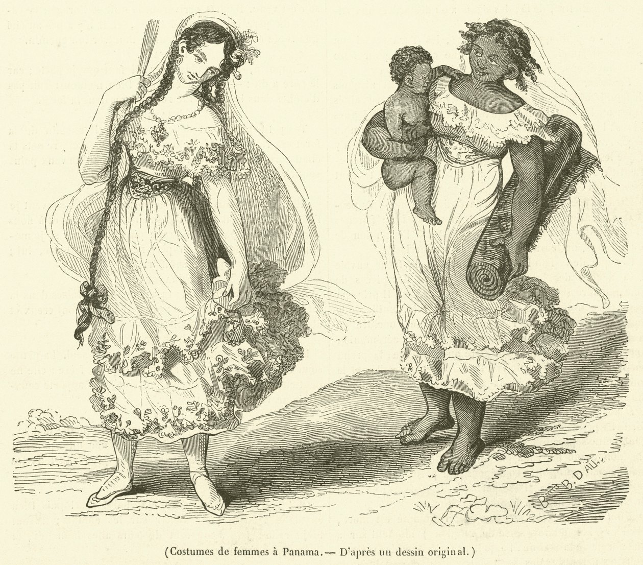 Frauenkostüme in Panama (Gravur) von French School