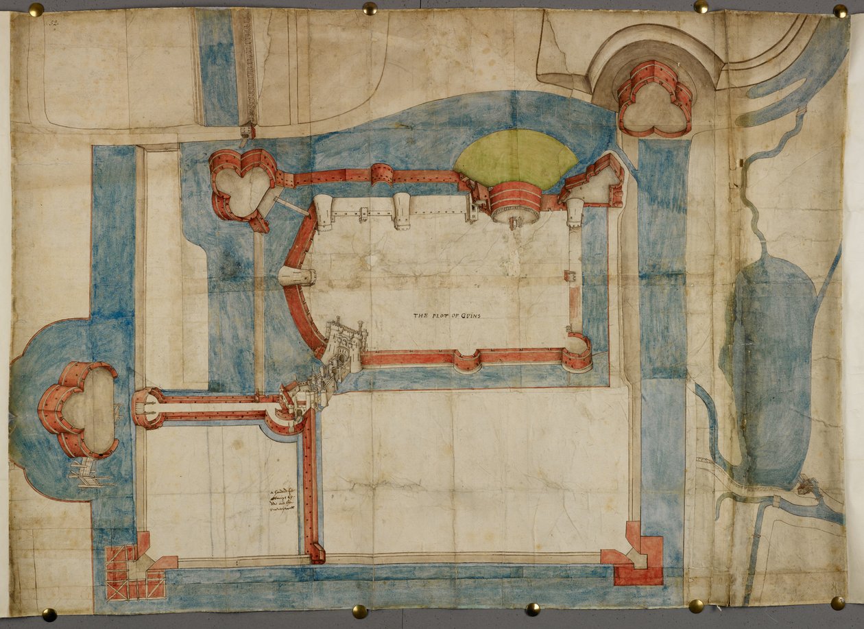 Cotton Augustus I ii 52, Ein farbiger Plan von Guînes Castle um 1540 von French School