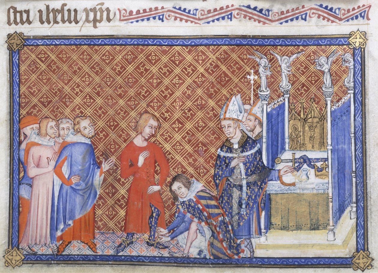 Philipp der Kühne, Herzog von Burgund, verleiht König Karl V. die Sporen, Illustration aus 