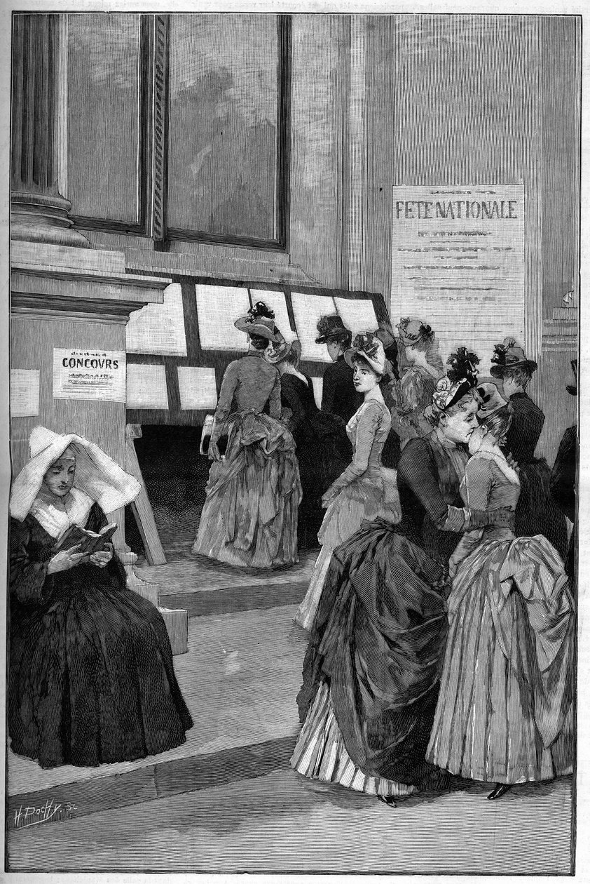 Hof der Tuilerien: Die Ergebnisse der Aufnahmeprüfungen im Hôtel de Ville de Paris für junge Mädchen im Jahr 1887. von French School