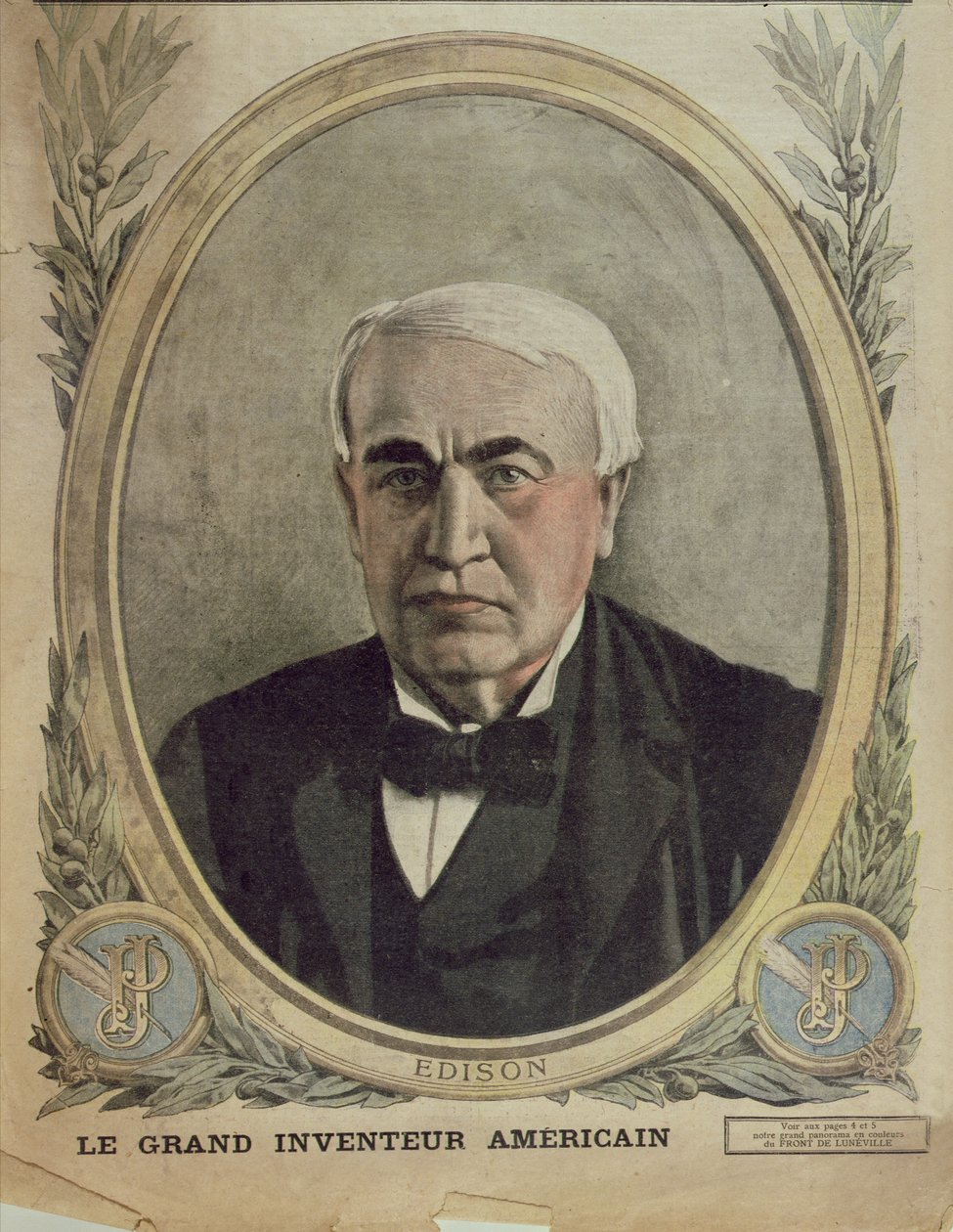 Titelbild von Le Petit Journal, das Thomas Alva Edison darstellt, 1917 von French School