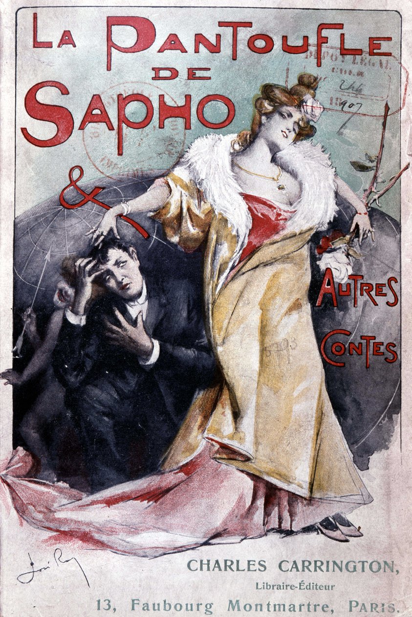 Titelbild des populären Romans „Saphos Pantoffel und andere Geschichten“, ed. Carrington, Paris, Ende des 19. Jahrhunderts - B.N. von French School