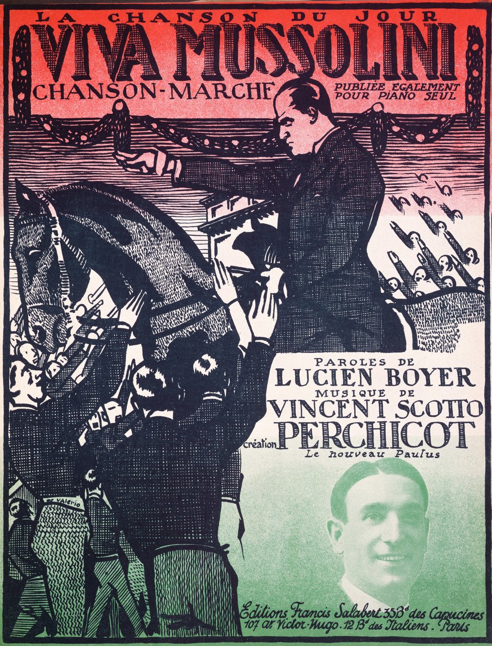 Titelblatt der Partitur von Viva Mussolini von Vincent Scotto (1876-1952) und Lucien Boyer, 1920er Jahre von French School