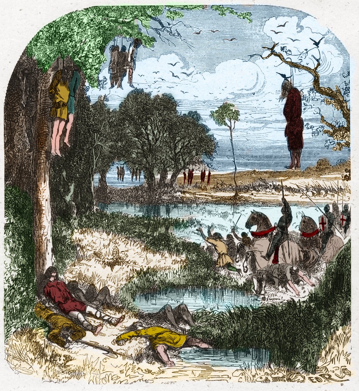 Kreuzzug der Hirten im Jahr 1251: Kreuzzug der "kleinen Leute", Bauern; er wurde 1251 durch die Gefangenschaft von Ludwig dem Heiligen während des siebten Kreuzzugs provoziert. Gravur in "Histoire De France En Cent Tableaux" von Paul Lehugeur, 1891. von French School
