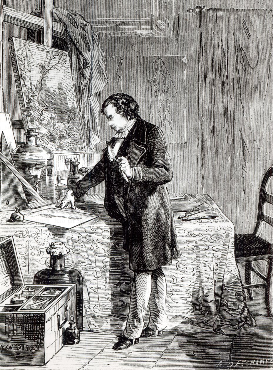 Daguerre entdeckt die Lichtempfindlichkeit von Silberjodid, 1831 von French School
