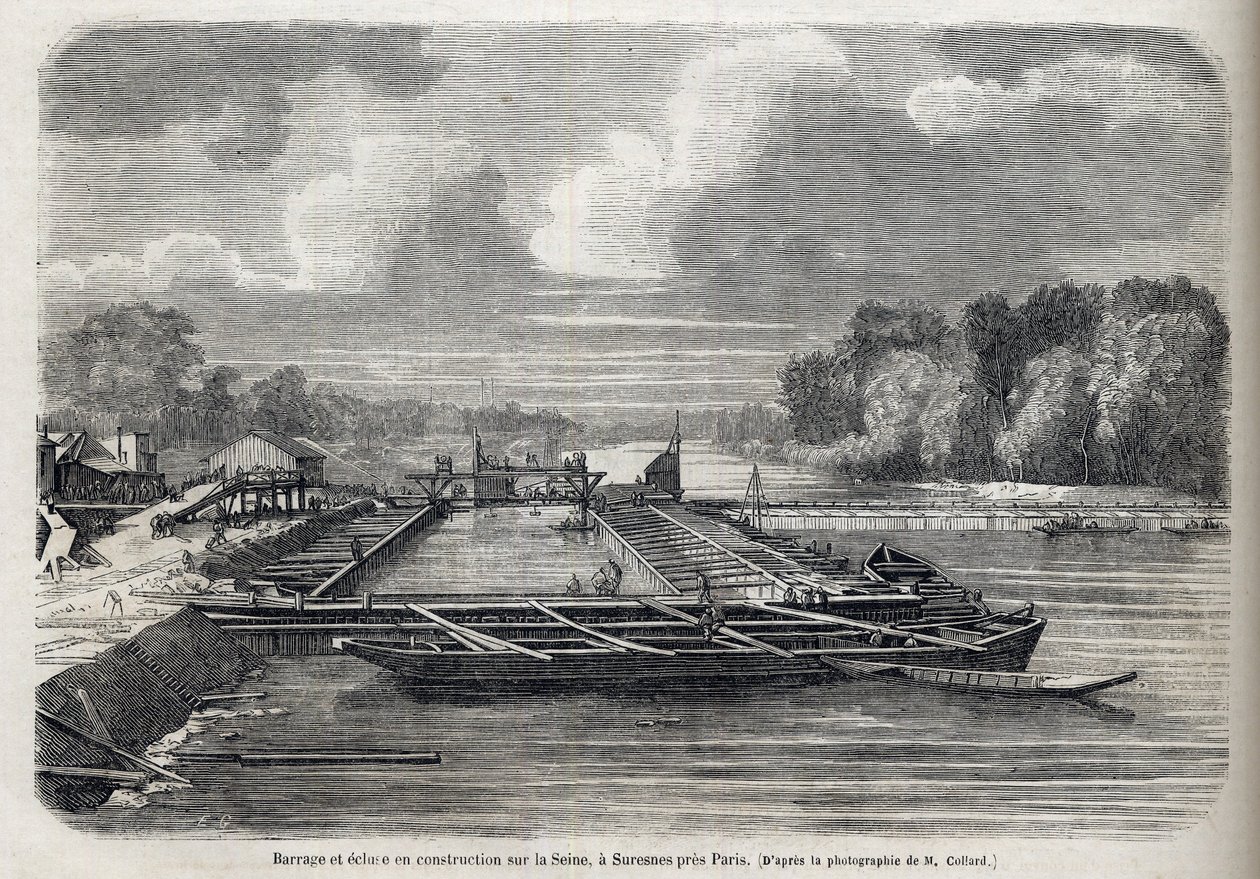 Dammbruch an der Seine in Suresnes 1866 - Gravur - Le Monde Illustré 1866 von French School