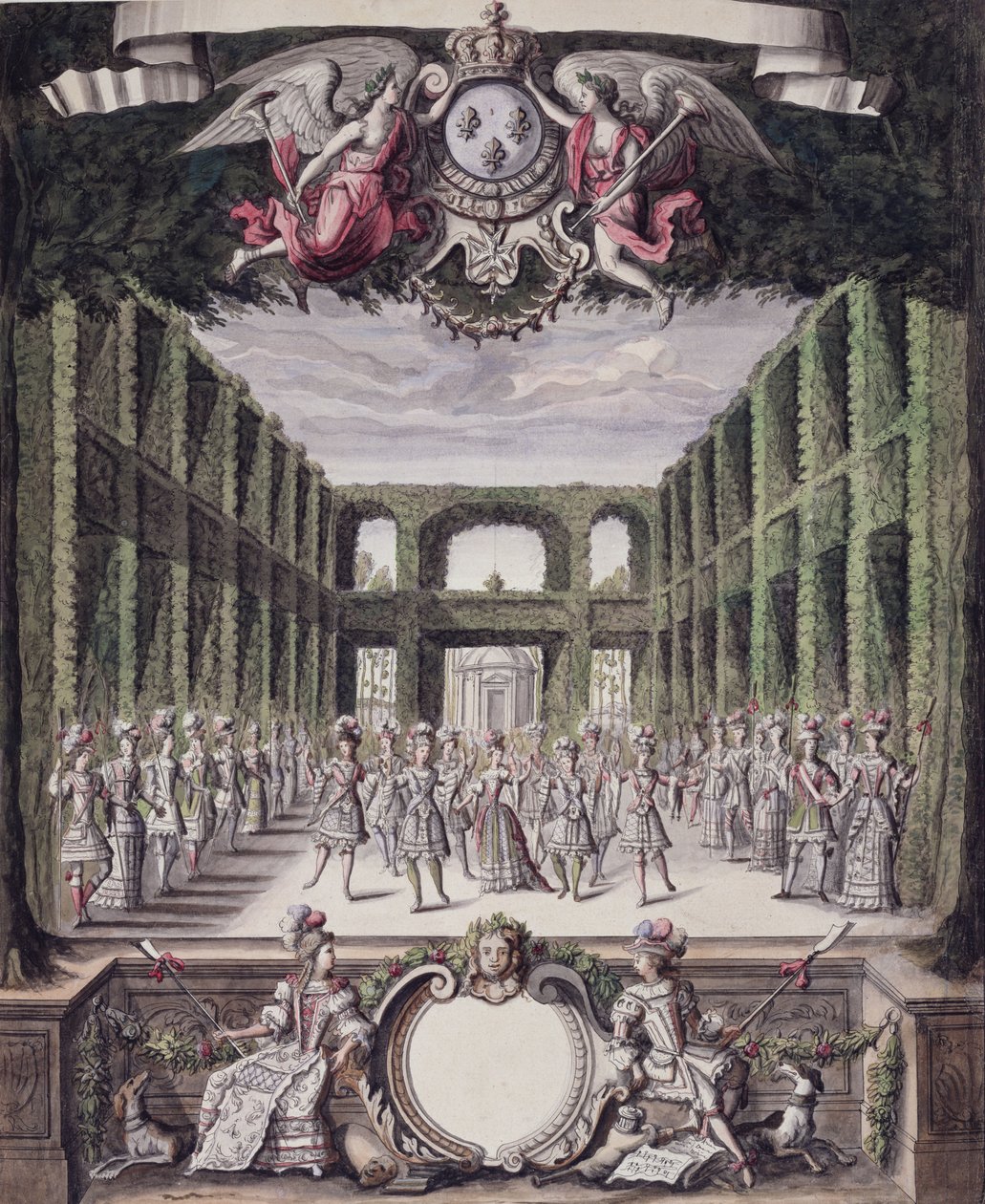 Tanz in einem formellen Garten, aus einer Sammlung mit dem Titel Les Menus Plaisirs du Roi von French School