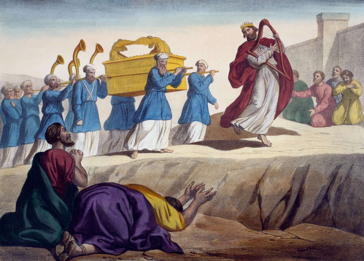 David begleitet die Bundeslade nach Jerusalem, Illustration aus einem Katechismus L