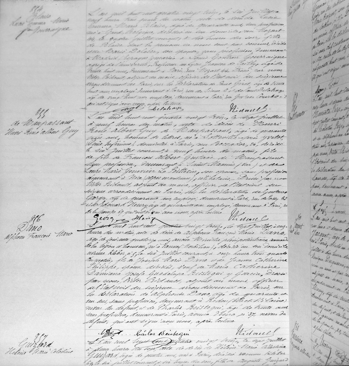 Sterbeurkunde von Guy de Maupassant, 7. Juli 1893 (Detail) von French School