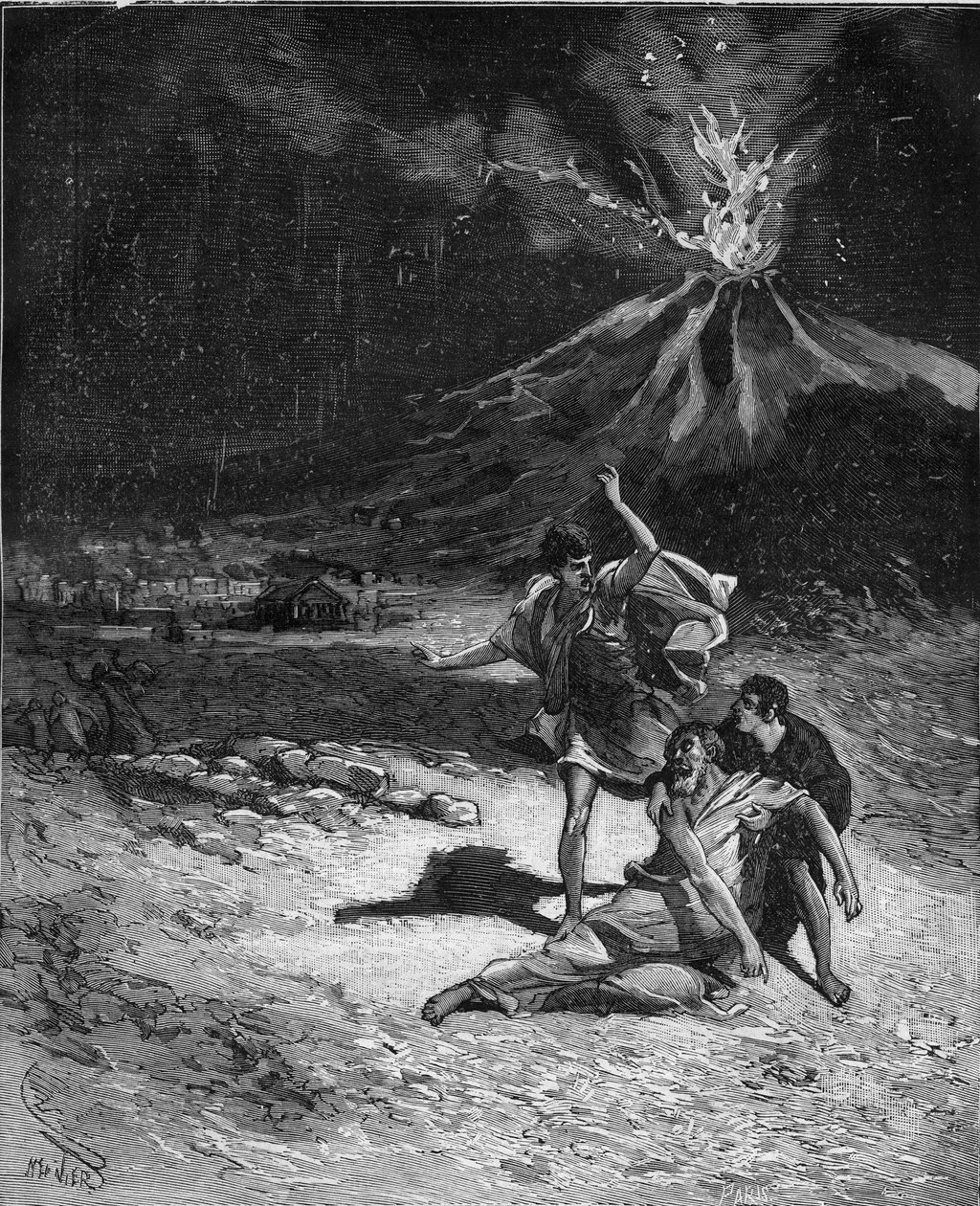 Tod von Gaius Plinius Secundus der Ältere. Plinius der Ältere (23-79), Naturforscher und lateinischer Schriftsteller (Während des Ausbruchs des Vesuvs; 79 wollte er dorthin laufen, um dieses Phänomen zu beobachten; aber als er sich dem Vulkan zu sehr näher von French School