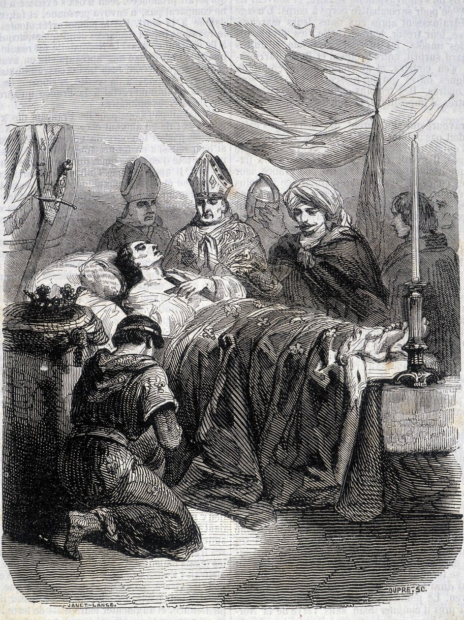 Tod von Saint Louis in Palästina im Jahr 1270 - in „Histoire de France“ von L.-P. Anquetil von French School