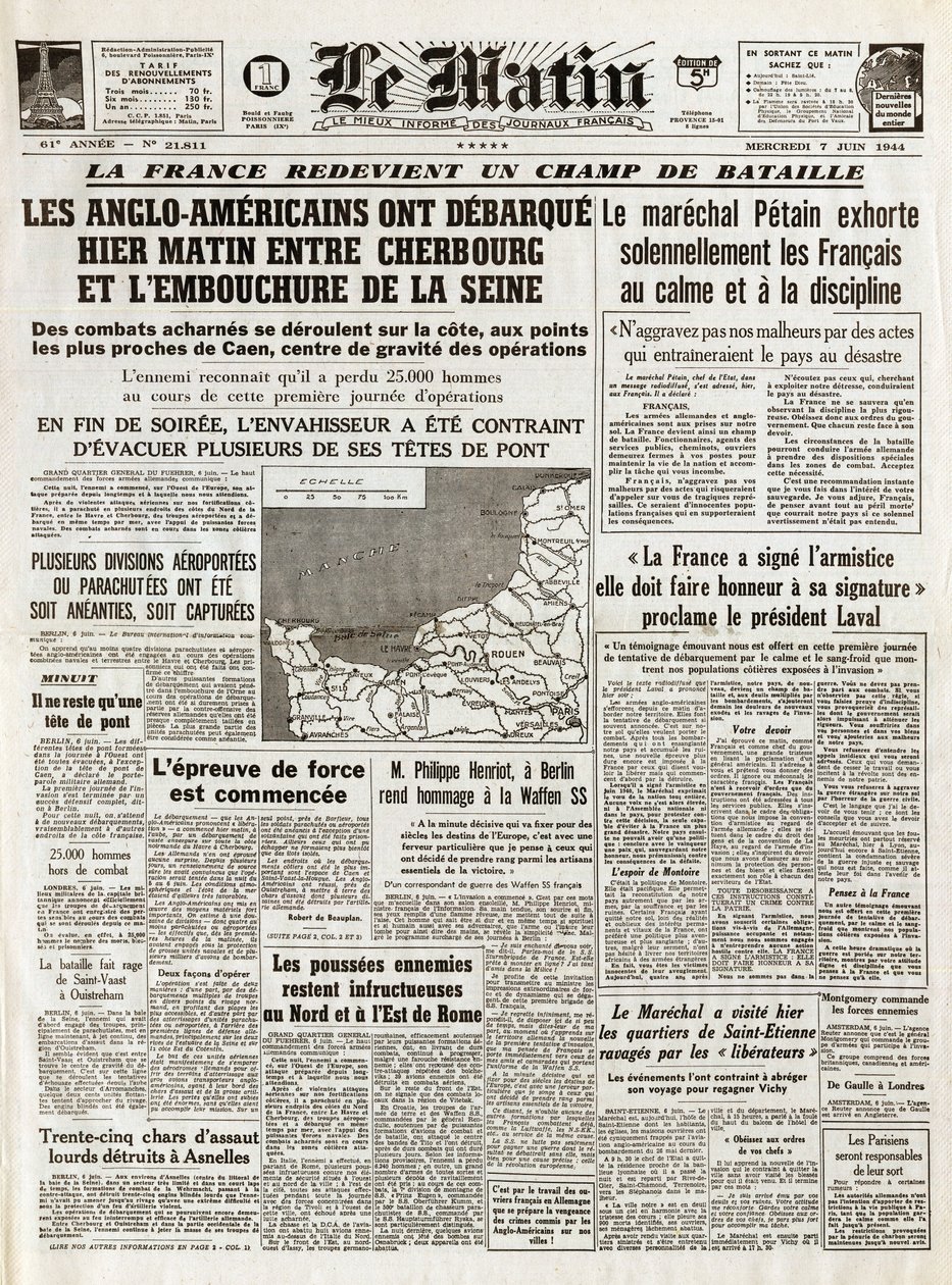 Landung in der Normandie Juni 1944 - Landung in der Normandie am 6. Juni 1944 (D-Day) - Am Morgen des Donnerstag, 7. Juni 1944, verließen die Anglo-Amerikaner gestern Morgen zwischen Cherbourg und der Mündung der Seine von French School