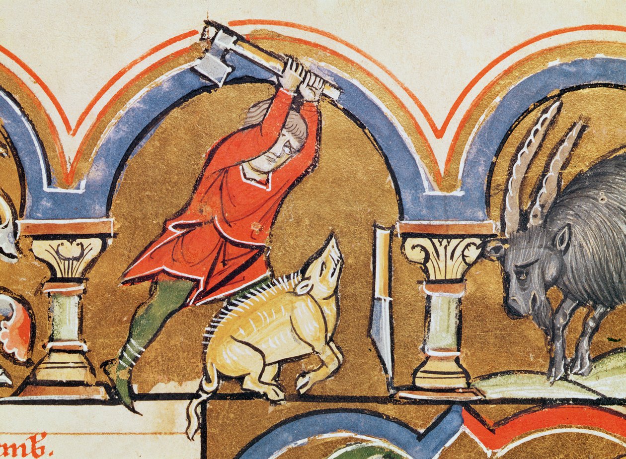 Dezember, Schweineopfer, aus dem Psalter der Heiligen Elisabeth von French School