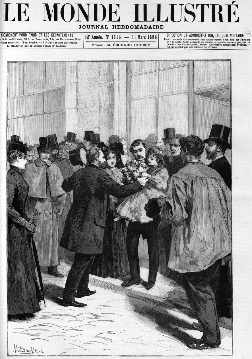 Demonstration zu Ehren von General Boulanger am Bahnhof Clermont Ferrand (Clermont-Ferrand), in „The Illustrous World“ im Jahr 1888 von French School