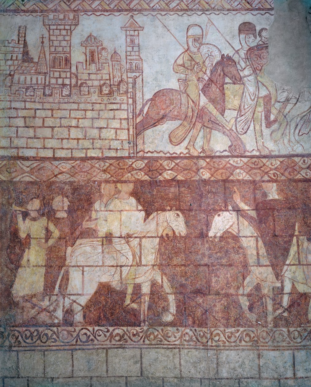 Abreise der Kreuzritter-Tempelritter im Jahr 1163 von ihrer syrischen Burg Krak des Chevaliers zur Schlacht von Boquée von French School