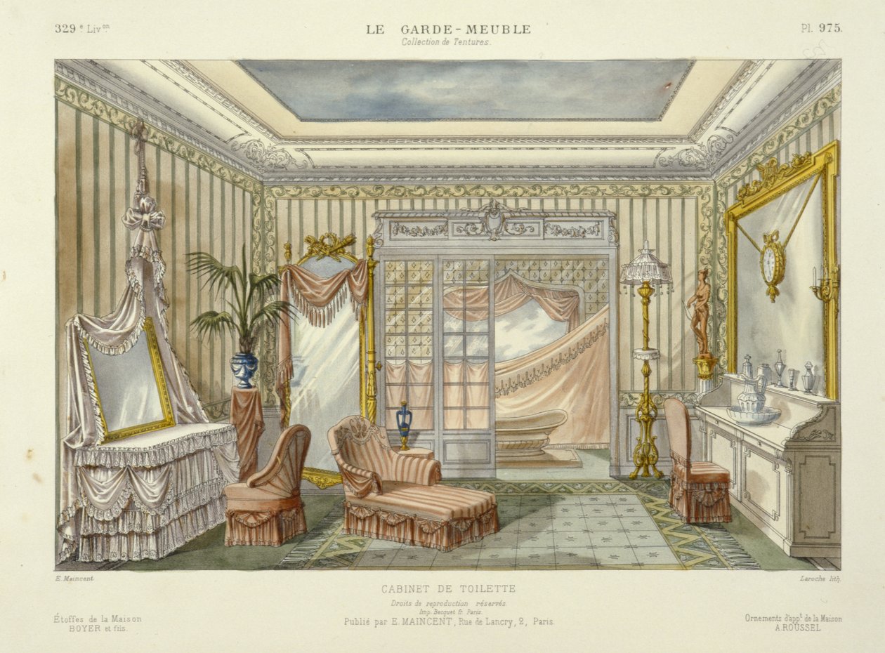 Entwurf für ein Badezimmer-Set aus Le Garde-Meuble, veröffentlicht Paris, um 1890 von French School