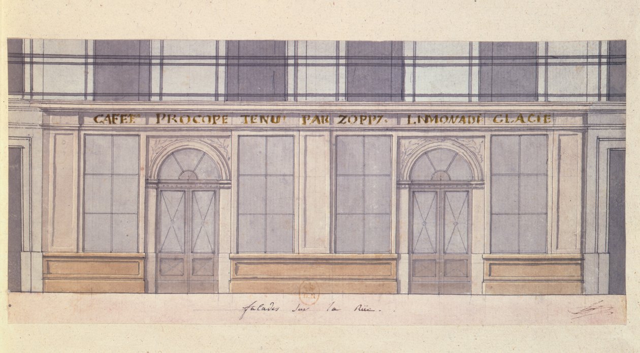 Entwurf für die Fassade des Cafe Procope, frühes 19. Jahrhundert von French School