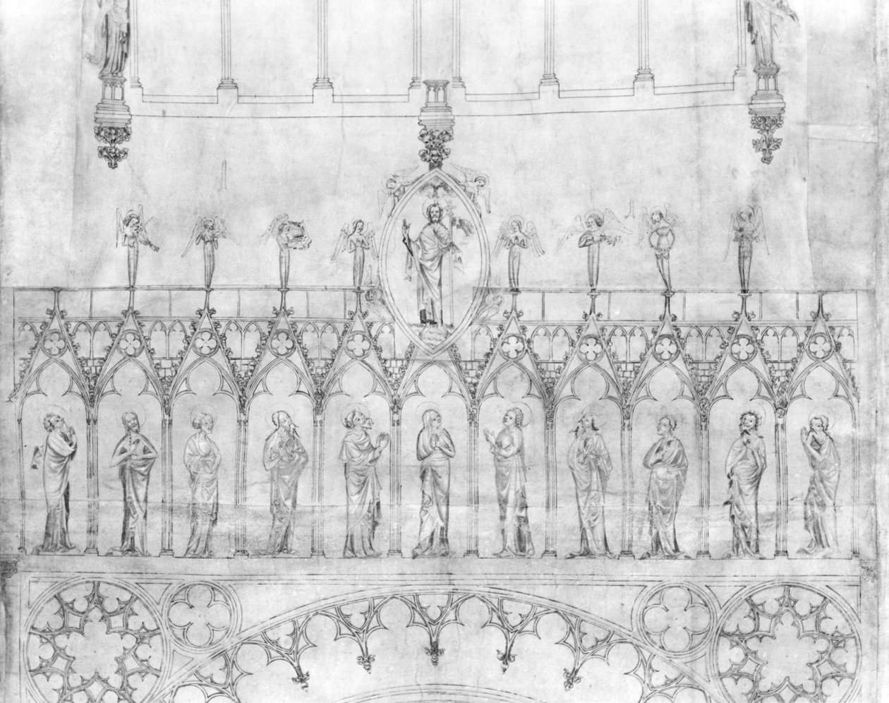 Entwurf für die Galerie der Könige an der Fassade des Straßburger Münsters, ca. 1380 (Detail) von French School