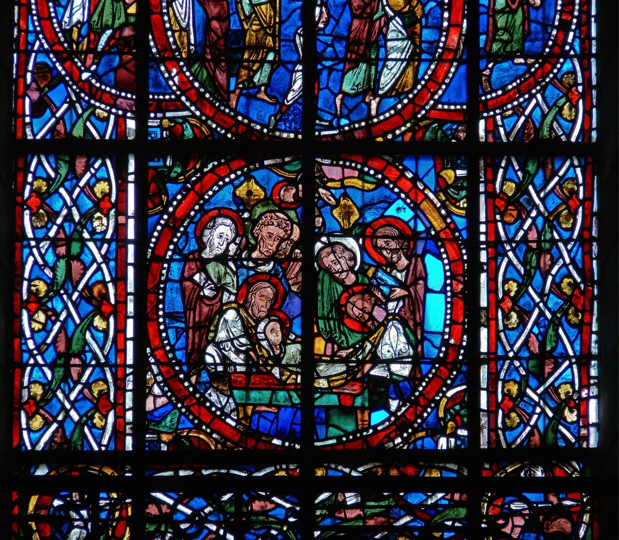Detail aus einem Fenster, das die Grablegung darstellt, aus dem Tod und der Himmelfahrt der Jungfrau Maria von French School