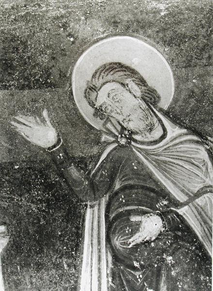 Detail von St. Savin, aus einem Fresko, das St. Savin und St. Cyprien zeigt, wie sie von den Bestien befreit werden, ca. 1100 (Fresko) von French School