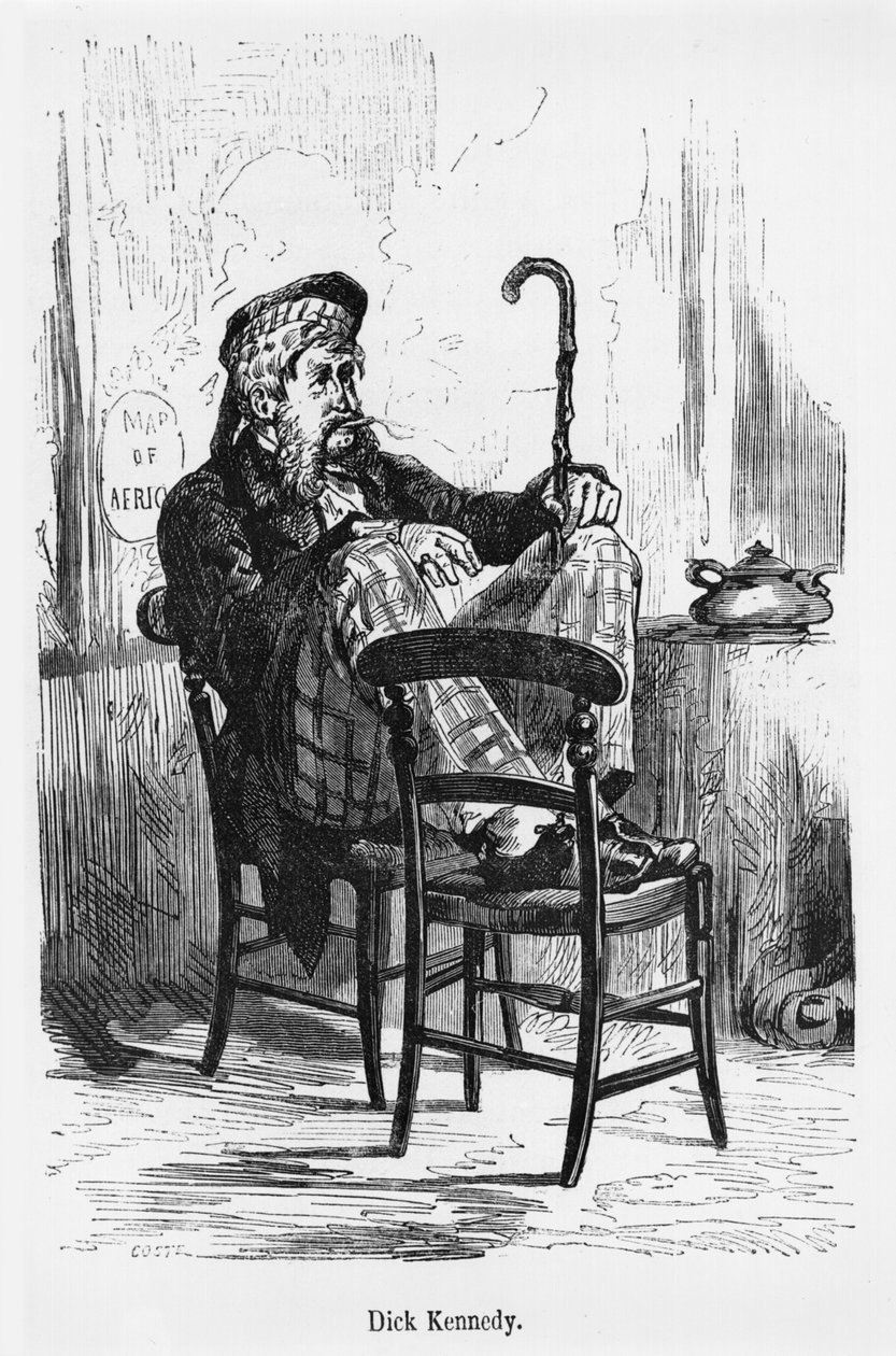 Dick Kennedy, Illustration aus Fünf Wochen im Ballon von Jules Verne (1828-1905) Paris, Hetzel von French School