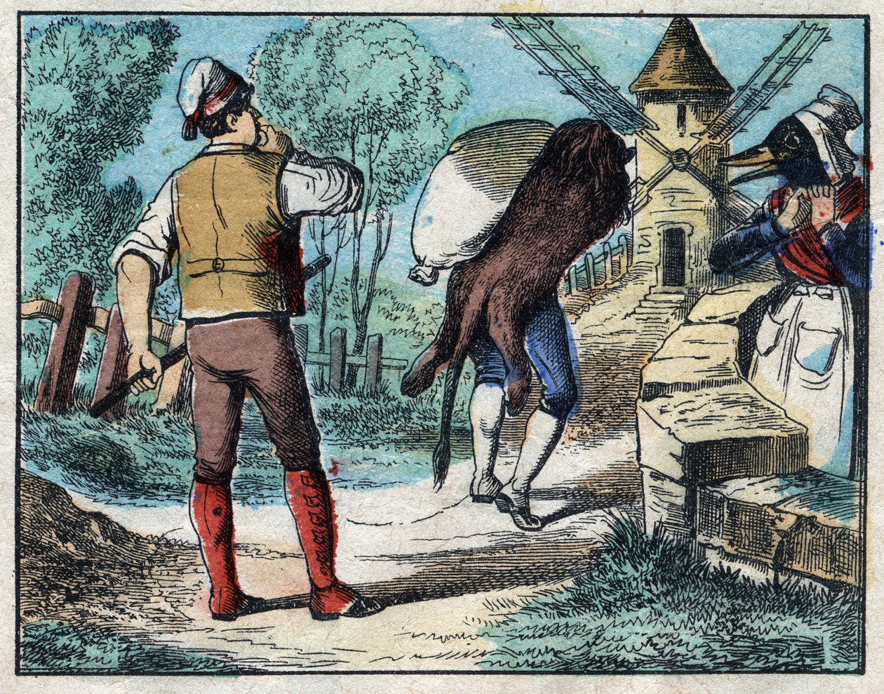 Der Esel im Löwenfell. Fabeln von Jean de La Fontaine (1621-95). Epinal Imaging aus dem späten 19. Jahrhundert. von French School