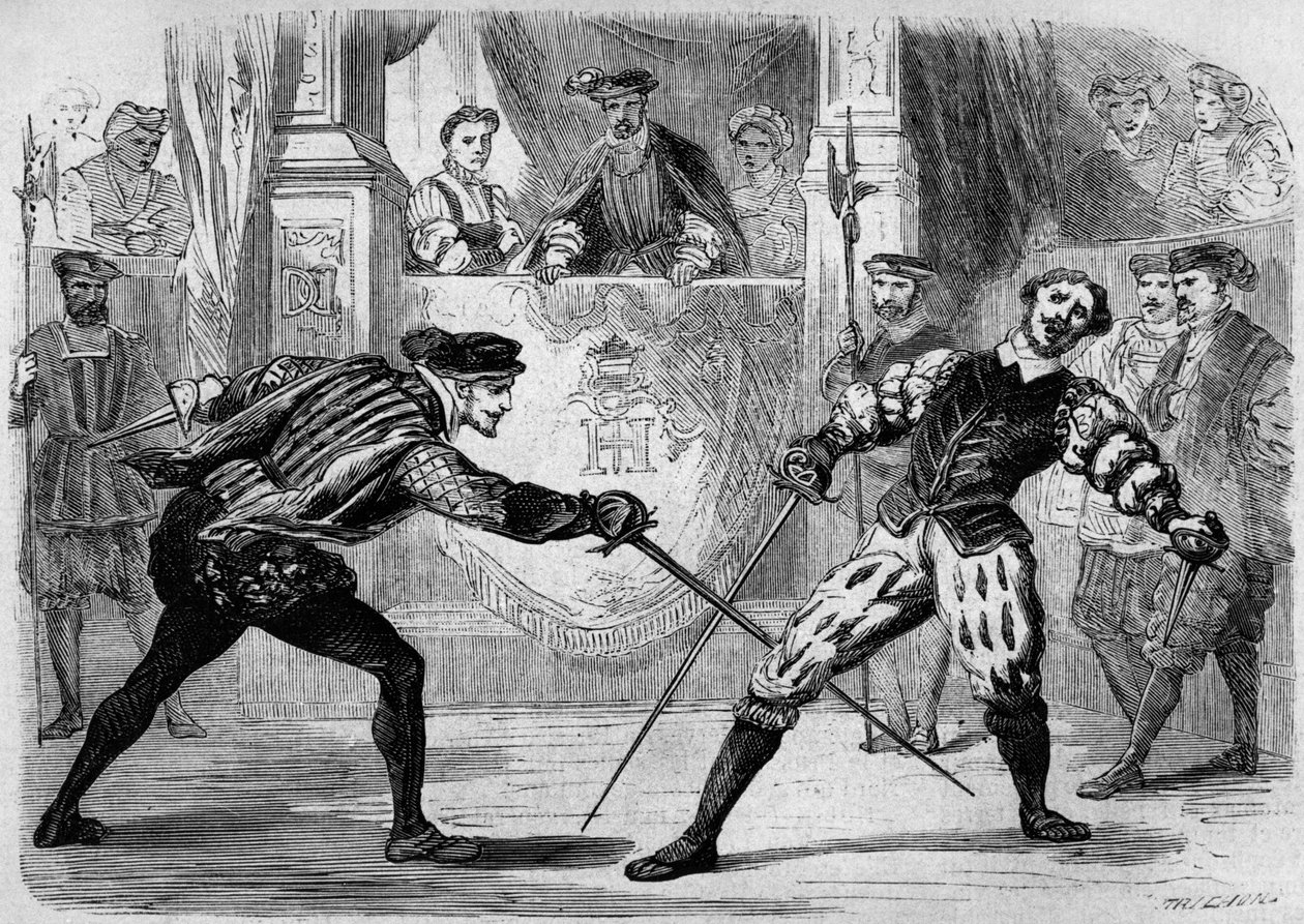Duell zwischen Francois de Vivonne de la Chataigneraie und Guy de Chabot, Baron de Jarnac, Saint Germain en Laye, Frankreich 10. Juli von French School