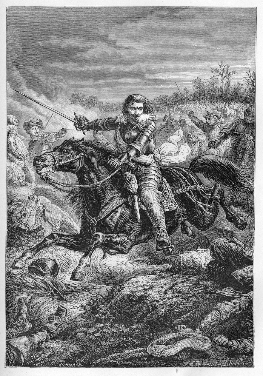 Herzog Heinrich II. von Montmorency in der Schlacht von Castelnaudary 1632 - Herzog von Montmorency. Kampf in Castelnaudary - Gravur aus „L