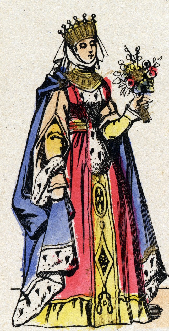Dynastie der Kapetinger: Porträt von Margarete von der Provence (1221-1295), Königin von Frankreich, Ehefrau von Ludwig IX. von Frankreich (1214-1270). Epinal-Bildgebung aus dem späten 19. Jahrhundert. Private Sammlung. von French School