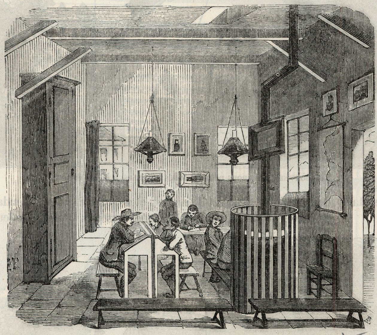Schule für Idioten in Bicetre im 19. Jahrhundert - Gravur in „Tableau-de-Paris“ von Edmond Texier 1852 von French School