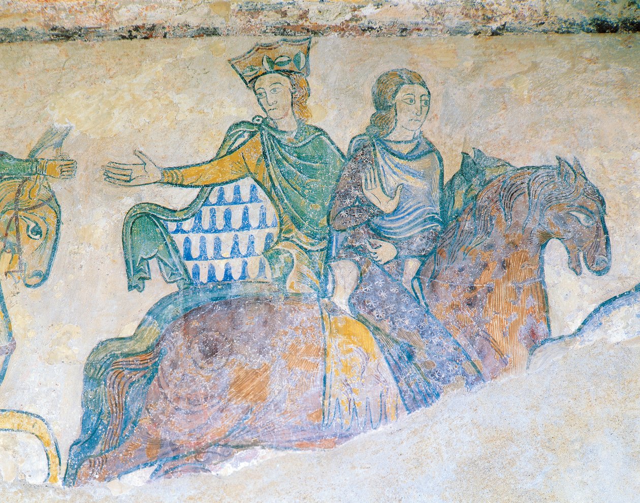 Eleonore von Aquitanien, Königin von England und ihre Schwiegertochter Isabella von Angoulême zu Pferd von French School