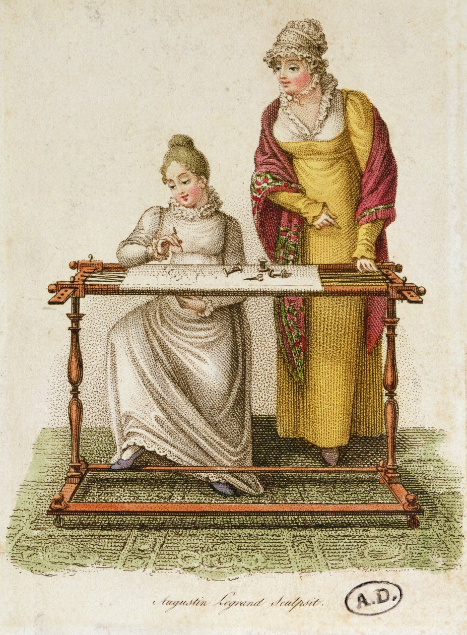 Stickerei, ca. 1810-20 (farbige Gravur) von French School