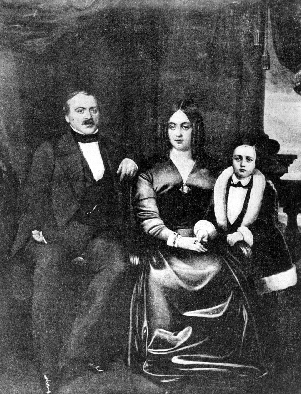 Emile Zola und seine Eltern, ca. 1846 von French School