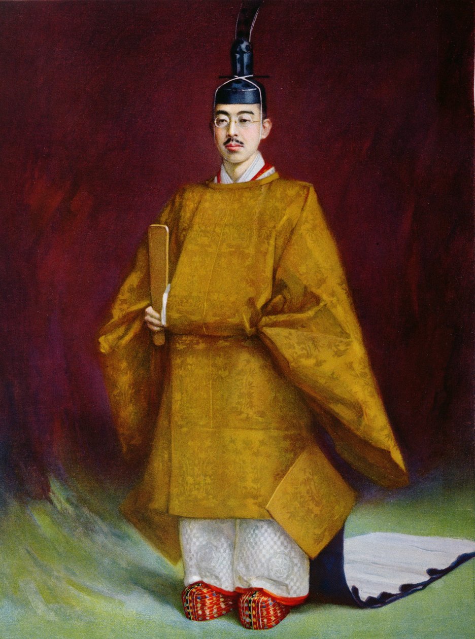 Kaiser Hirohito (1901-1989) im Krönungsgewand, 1928 von French School