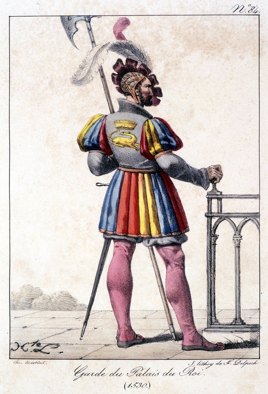 Gravur eines Wächters des Königspalastes im Jahr 1530 von French School