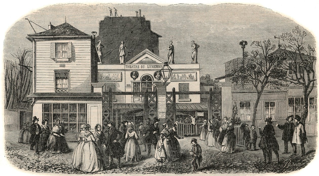 Eingang des Theaters von Luxemburg genannt Bobino im 19. Jahrhundert - Gravur in „Tableau-de-Paris“ von Edmond Texier 1852 von French School