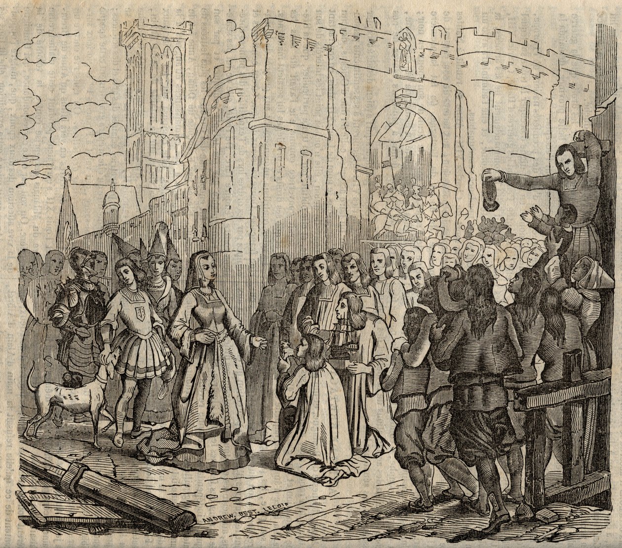 Einzug von Anne de Bretagne (1477-1514) in Morlaix - Einzug von Anne von Bretagne in Morlaix - Gravur - 1838 von French School