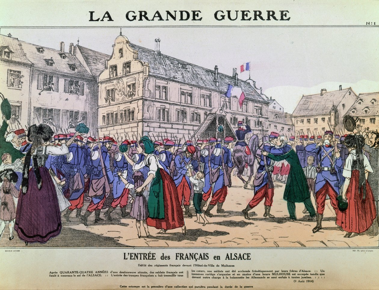 Einzug der französischen Armee in Mülhausen, Elsass, 9. August 1914 von French School