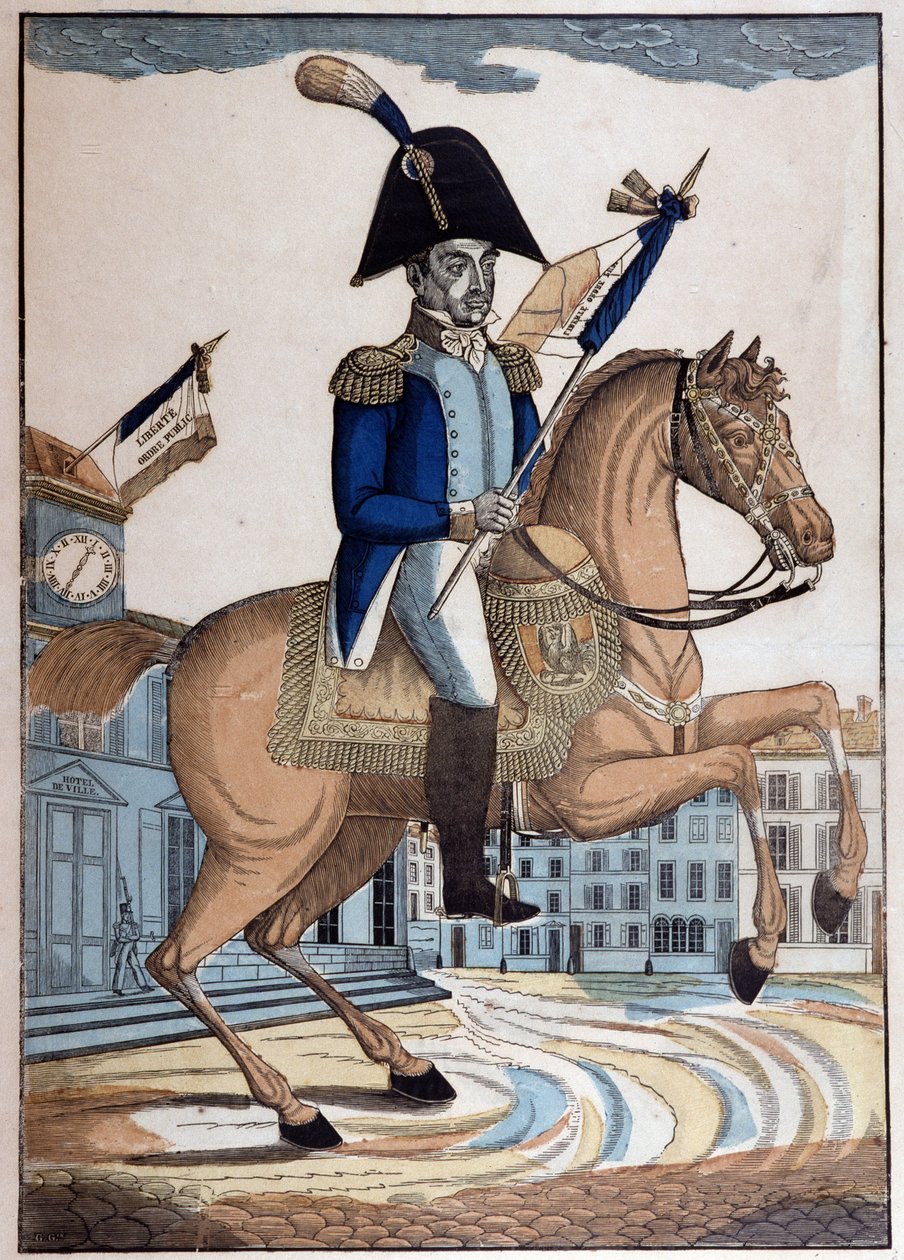 Reiterporträt von General Marie Joseph Gilbert Motie Motier, Marquis de Lafayette (1757-1834) (La Fayette), Oberbefehlshaber der Nationalgarde von Frankreich von French School