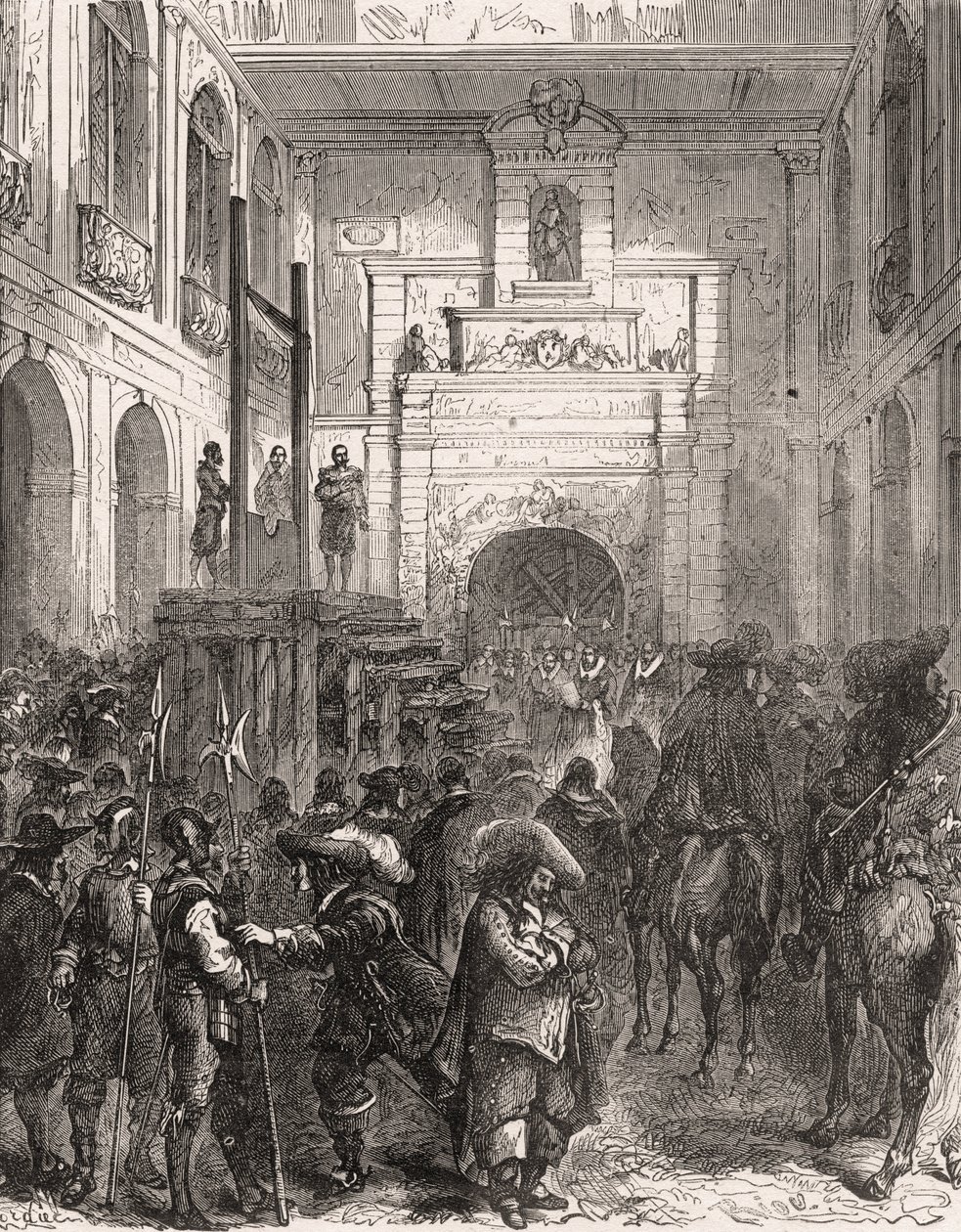 Hinrichtung von Marschall Henri II. von Montmorency in Toulouse im Jahr 1632. Gravur in „Histoire De France En Cent Paintings“ von Paul Lehugeur 1891 von French School
