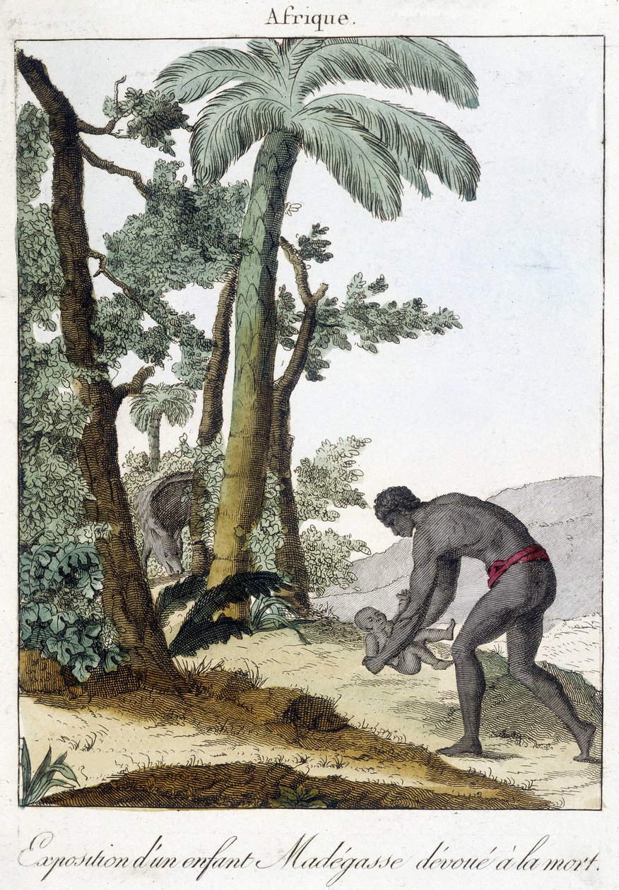 Ausstellung eines zum Tode geweihten Madegasse-Kindes. 1811 von French School